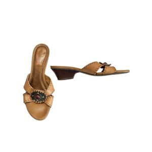 Naturalizer Tan Leather/Metal Strappy Short Heel Sandals Size 6.5 Western Boho